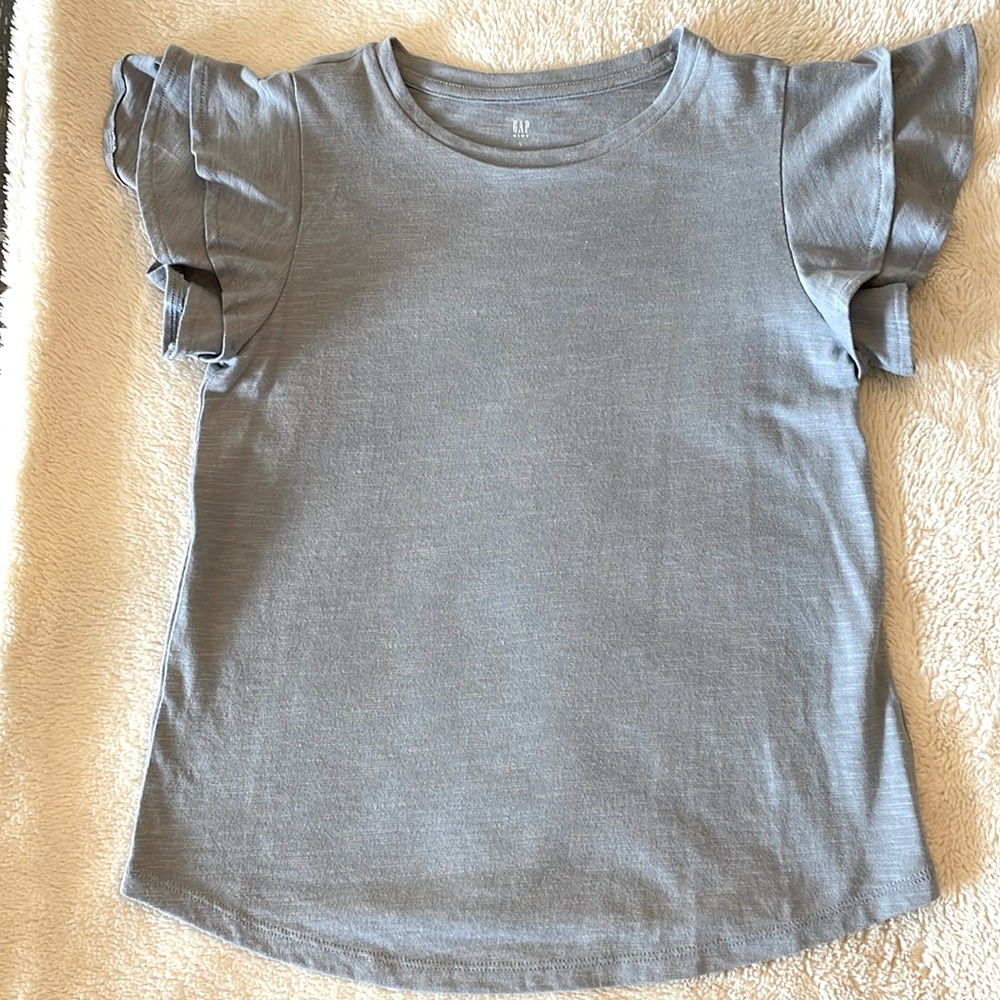 Brand new without tags Gap Kids blue/gray ruffle sleeve shirt